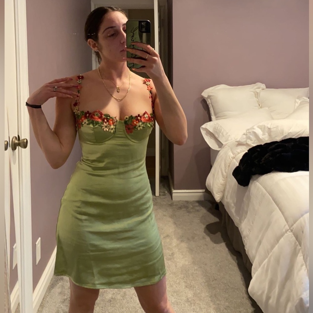 Flower design Satin Mini Dress